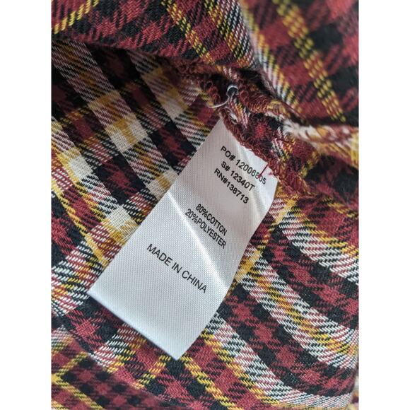 Doe & Rae Button Up Shirt L Red Yellow Plaid Flannel Long Sleeve Collared 12340T - Picture 4 of 12